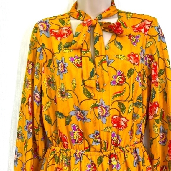 Nanette Lepore - Multi Colorful Floral Gold Boho Long Sleeve Midi Dress Size 6 - Picture 6 of 15